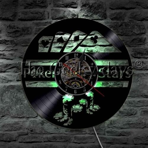 Gambling Poker Stars Wall Watch Art LED Hanging Lamp Vinyl Record Wall Clock Modern Wall Lamp For Poker Player Gift