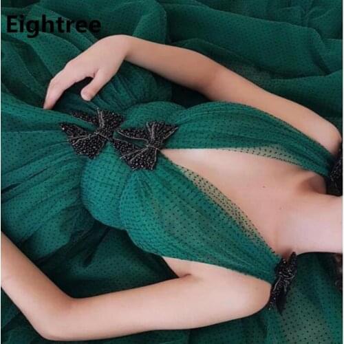 Eightree Sexy Tulle Straps Prom Dresses Floor Length Bow Party Dress Women Deep V Neck Formal Evening Gowns vestidos