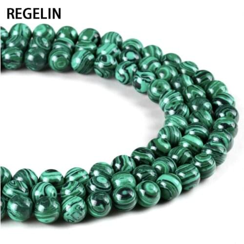REGELIN Malachite peacock Natural Stone Round Loose beads ball 4/6/8/10/12MM Jewelry bracelet making DIY accessories wholesale