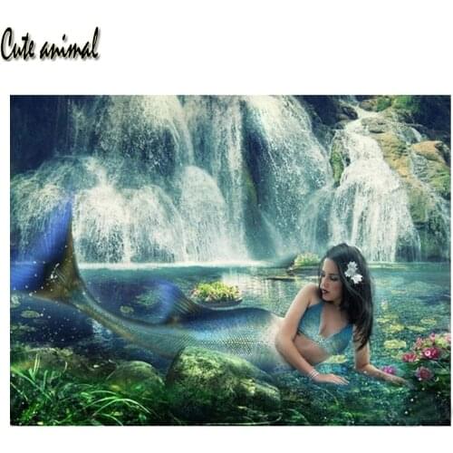 Mermaid waterfall landscape Diamond Painting Round Full Drill 5D DIY Mosaic Diamond Embroidery Cross Stitch home decor gifts
