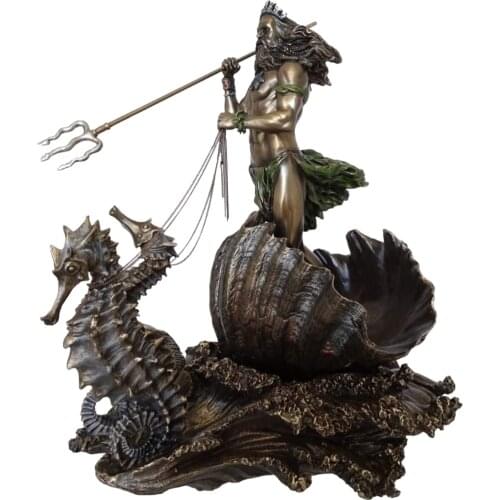 Bronze Finish Greek God of the Sea Statue Figurine Resin Craft Poseidon