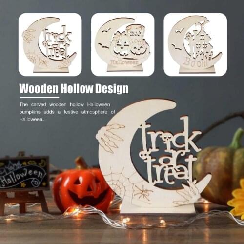 Halloween Decoration DIY Pumpkin Light Wooden Lantern with LED Candle Light Hanging Light Party DIY Ornament Wall Decor