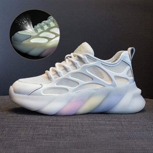 Dad shoes women 2021 new shoes summer versatile rainbow mesh shoes breathable mesh thick bottom white sports casual shoes