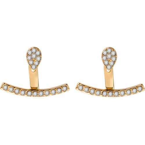 Double Kinds Full Shiny Crystal Drip & Round Stud Metallic Golden Silver Plated Women Stud Earrings
