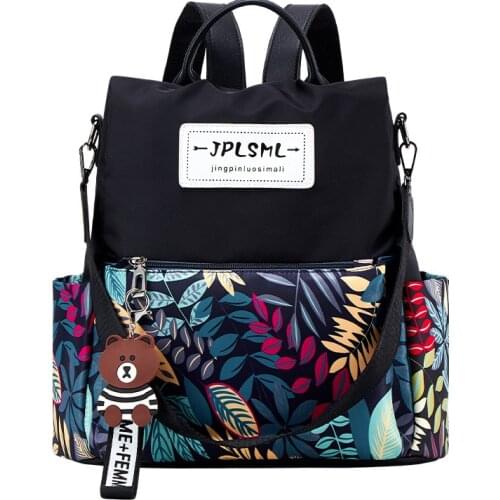 Womens Backpack Anti Theft Back Pack Printed Leaves Travel Back Bags Waterproof Backpack Female School Bag Girls JMD926