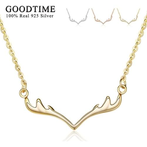 Silver Necklace 925 Women Jewelry Real Solid Sterling Silver Deer Antler Pendant Necklaces Girls Classic Christmas Gifts 3 Color