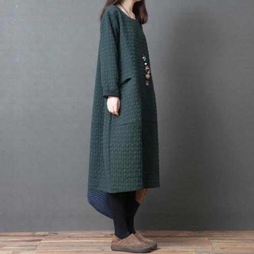 Big Size Casual Dresses Autumn Winter Women Dress Vintage Loose Cotton Stylish Comfortable Women Dress Vestidos Robe Thick f1672