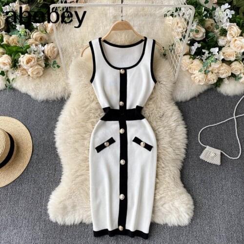 Boho Women knit dress o neck slim sleeveless dresses summer short Dress
