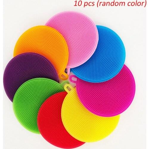 10pcs Silicone Scouring Pad Silicone Dish Bowl Cleaning Brush Silicone Dish Sponge Kitchen Pot Cleaner Vegetable Washing Tool