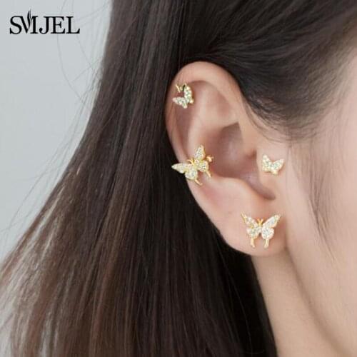 100% 925 Sterling Silver Mini Earring Gold Various Butterfly Earrings Cute Small Silver Ear Piercing Earings Jewelry Female