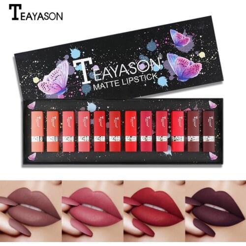 12/3Pcs Sexy Matte Velvet Lipsticks Moisturizing Long-Lasting Waterproof Lipstick Lip Blam Set Makeup Cosmetics Gift Kit TSLM1