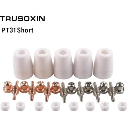 40pcs Short PT-31 Cutting Torch Short Ni Hafnium Wire or Cooper Tips and Electrodes for 40A 50A Inverter Air Plasma Cutter