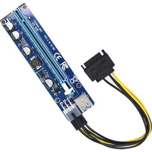 6pcs VER008C Molex 6 pin PCI Express PCIE PCI-E Riser Card 008C 1X to 16X Extender 60cm USB3.0 Cable Mining Bitcoin Miner