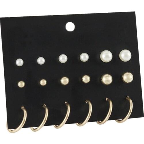 9Pairs/Pack Punk Ball Stud Earrings Set For Women Hot Selling Simulated-pearl Ear Studs Statement Earrings Brincos