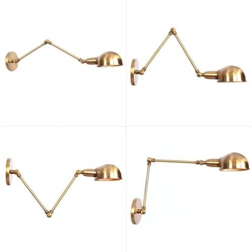 Ac220v Replica Designer Industrial Mechanical Arm Retractable Adjustable Bronze Long Arm Wall Lampvintage Copper Led Wall Light