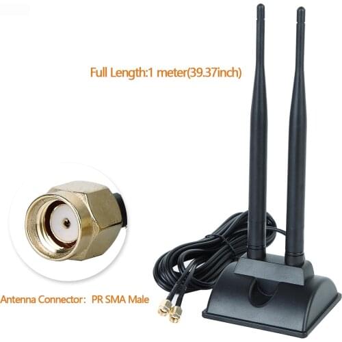 WiFi Antenna RP-SMA Male Connector 2.4GHz 5.0GHz 5.8GHz Dual Band antenna with 1m Extension Cable for Wireless Router Hotspot