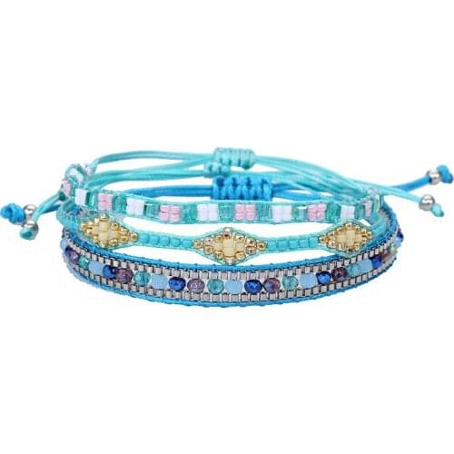 Boho Miyuki Glass Seed Bead 3pcs Stack Bracelet Women Lady Waxed String Multicolor Sparkling Crystal Adjustable cute Jewelry Her