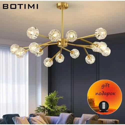 BOTIMI Full Copper Luxury Chandelier For Living Room Postmodern Foyer Lustres Modern Dining Room Chandeliers Hotel Lightings
