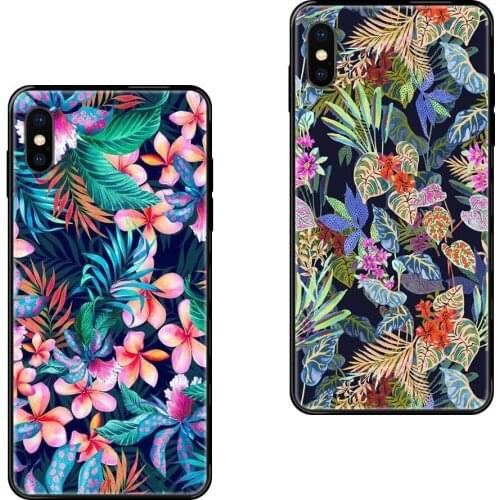 Black Soft TPU Cell Phone Cover Case Colorful Tropical Plants Tree Flower Bird For Galaxy A5 A6 A7 A8 A10 A10S A20 A20S A20E