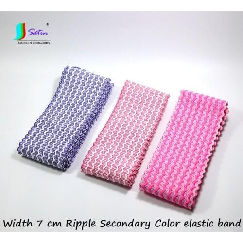 Width 7 CM Ripple Secondary Color Pink White Blue Elastic Band DIY Clothes Dress Accessories Pants Belt Elastic Bands A0384F