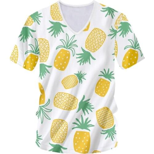 UJWI Pineapple Fruit T-shirt Hot V-neck Short Sleeve Yellow 3D T-shirt Print Casual 5XL Clothes Hombre Spring Tee Shirt Oversize