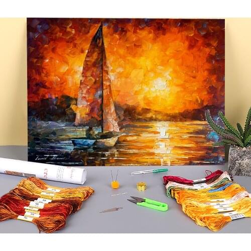 Golden Hour Printed Water-Soluble Canvas 11CT Cross-Stitch Full Kit DIY Embroidery DMC Threads Handmade Needlework Sales