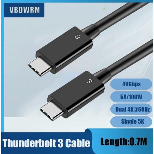 100W thunderbolt 3 cable 40Gbps for Dell XPS Macbook Pro Supports 100W charging 0.6m 40GB 5A (USB C Compatible )