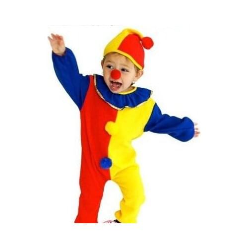 Halloween Carnival Clown Circus Cosplay Costumes 3pcs Children Kids Baby Jumpsuits & Rompers+Hat+Nose