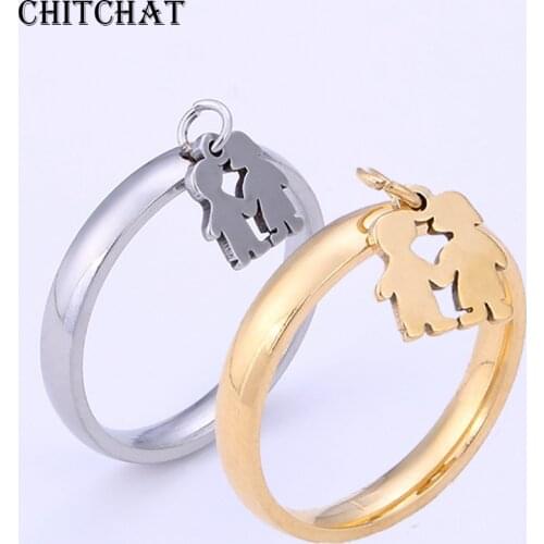 Happy Boy Girl Family Ring Mother Father Stainless Steel Rings For Family Gift Christmas New Year Jewelry