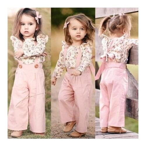 2PCS Toddler Kids Baby Girl Winter Clothes Floral Tops+Pants Overall Outfits sweet girl clothes set Childrens Clothing