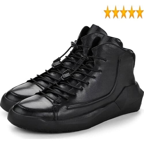 British Mens Cow Genuine Casual High Top Thick Platform Sneakers Lace Up Height Increasing Hip Hop Leather Shoes