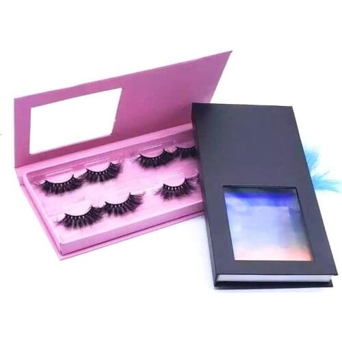 Lash Book 4 Pairs Black Holographic Color/pink Private Label Eyelashes Packaging 3d mink lashes strip packing case empty makeup