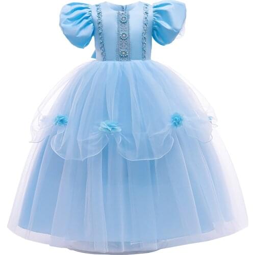 2021 Summer Girl Dress Beading Flower Princess Vestidos Elegant Dress For Girls Kids Christmas Wedding Party Dresses