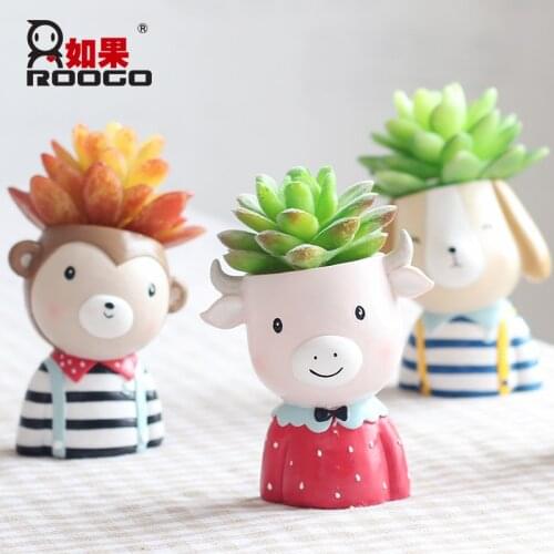 Roogo Cartoon ranch cute animals shape small gift furniture decoration Bedroom study desktop flower pot planter