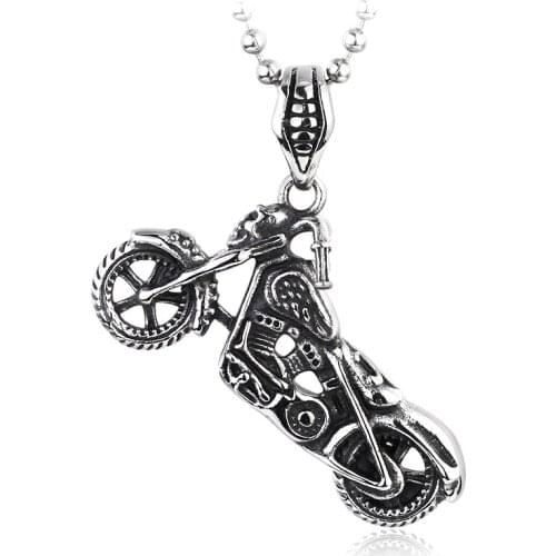 Motorcycle Skull Necklace Pendant Men High Quality 316L Stainless Steel Choker Biker Punk Jewelry as Gift to friend