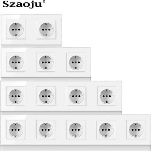 Szaoju Wall Socket, Multi-Piece, German Standard Base AC110-250V Schuko Plug, Multi-Layer Power Tempered Glass Panel 16A