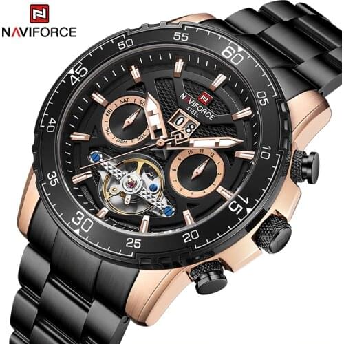 NAVIFORCE 2021 New Mens Watch Fashion Luxury Waterproof Stainless Steel Watch Complete Calendar Clock Hands Can Be Illuminated