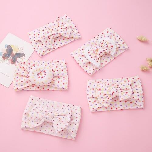24pc/lot Newborn Kids Dot Print Bows Nylon Headbands,Girls Donuts Hair Bow Pom Pom Headband HeadWraps,Nylon Baby Turban Headband