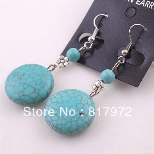 Charm Tibet Style Retro Fashion Oval stone Bead Silver Plated Dangle Hook Earring Festival Party Free Shipping