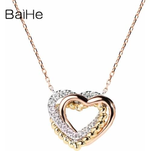 BAIHE Solid 18K White & Yellow & Rose Gold Certified Women 0.10ct 100% Genuine Natural Diamonds Wedding Trendy Jewelry Necklaces