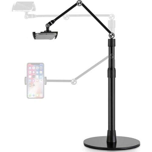 Tablet Phone Overhead Stand, Height & Angle Adjustable, Aluminum Desktop Stand, Compatible with 3.5-11" Cellphone and Tablets