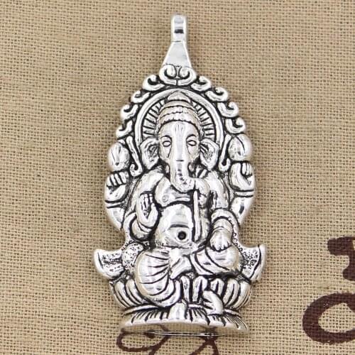 2pcs Charms Ganesha Buddha Elephant 62x32mm Antique Bronze Silver Color Plated Pendants Making DIY Handmade Tibetan Jewelry