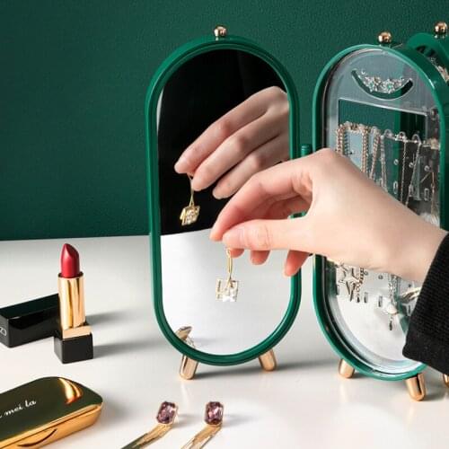 VoltaBox Portable Folding Storage Box Necklace Earring Desktop Dustproof Cosmetic Storage Box Cosmetic Mirror Jewelry Box