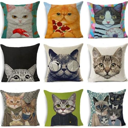 Lovely Cat Throw Pillow Covers Square Linen Pillow Case Cushion Cover For Couch Bed Sofa Car Decorative Pillowslip 45*45cm/Pc