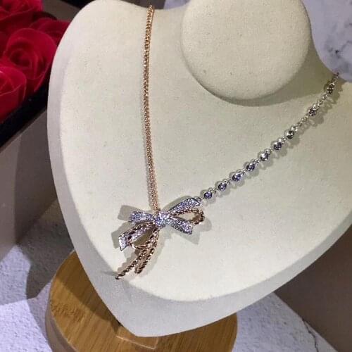 S925 Silver Color Sleek Minimalist Bow Two-Tone Necklace For Women Party Jewelry