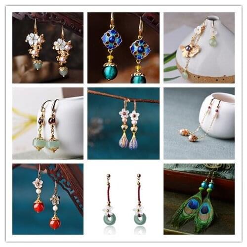 Handwork jade long YELLOW bride fairy vintage earrings серьга Boucles d'oreilles Pendientes Female accessories ZL