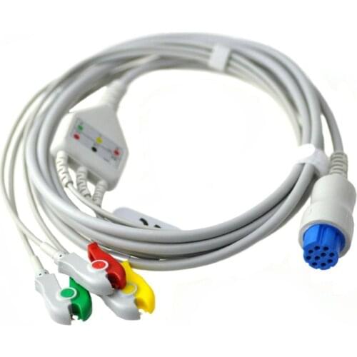 Compatible 10pin Datex Cardicap II one piece 3 lead ecg cable with leadwires,Clip,IEC