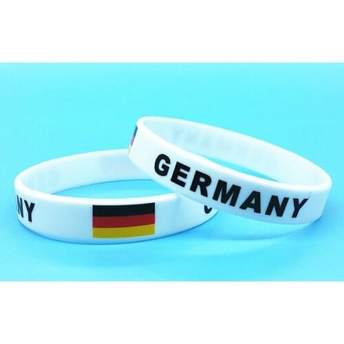 100pcs Germany Flag Print Sport Bracelet Country Logo Silicone Band Wristband Womwen Men Rubber Wrist Strap Bangle Accessories