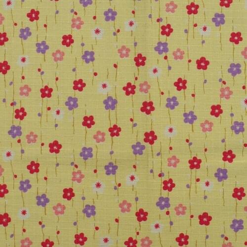 Ripstop Cotton Linen Fabric for sewing pathwork, bedding, hadmaking, Sakura on yellow background (width=140cm)