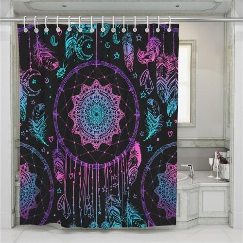 3D Feather Print Fabric Shower Curtain Set Bohemian Mandala Geometric Pattern Bathroom Decor Exotic Bath Screen Hanging Curtain